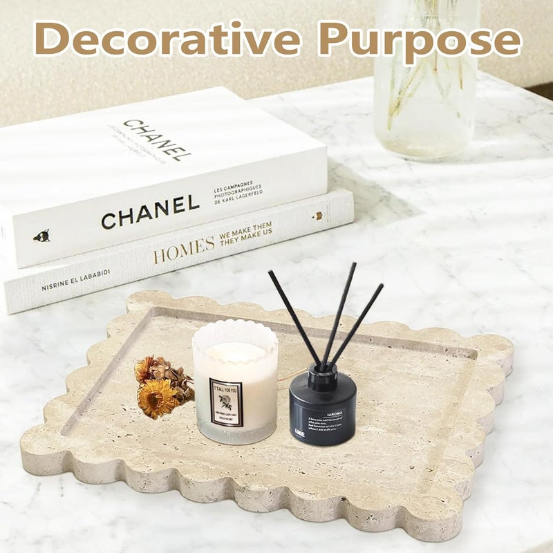 PROLEE Scalloped Marble Tray,Marble Vanity Trays for Bathroom 12" x 9", Scalloped Tray,Wave Appearance Jewelry Home Decor Stone Trays for Kitchen Counter, Bathroom, Beige Travertine - Image 4